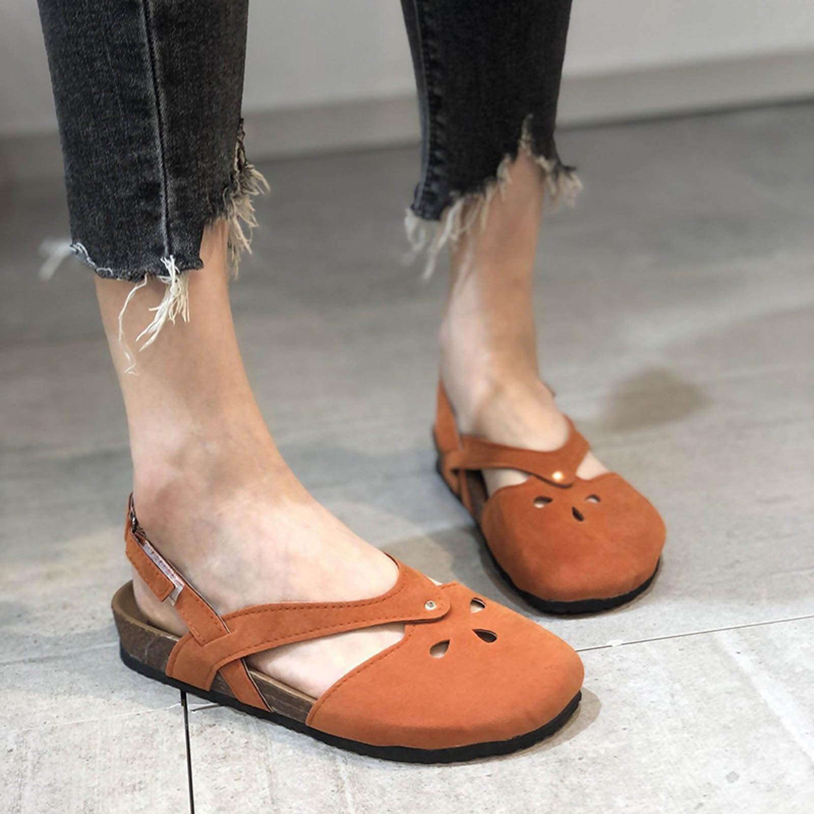 HAOLEI Zapatos Verano Mujer,Sandalias Mujer Comodas Hueco Sandalias Ajustable con Hebilla Casual Sandalia de Planas con Punta Cerrada Moda Minimalismo Zapatillas Comodas de La Playa