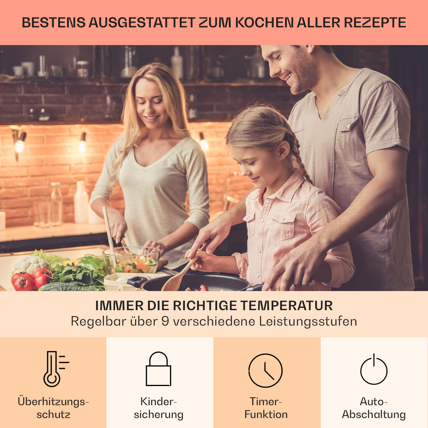 Klarstein Induktionskochfeld, Herd mit 4 Kochfelder, 7200W Induktion Einbauherd, Moderner Einbau-Induktionskochfeld mit 4 Platten, 4 Felder Glaskeramik Induktionskochfelder, Elektro Kochfeld