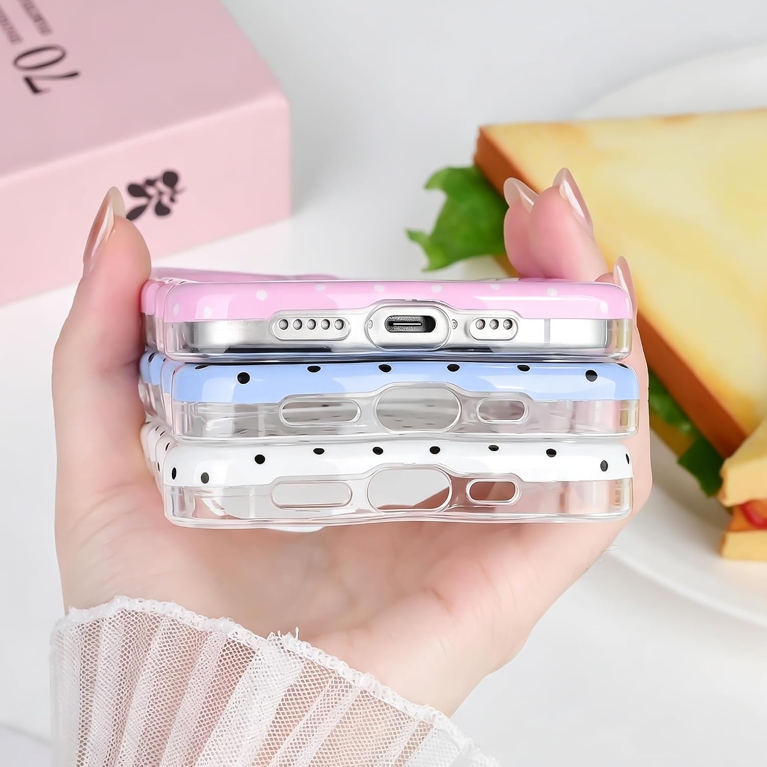 Polka Dot Case for iPhone 17,Cute Wavy Frame,Blue image 3