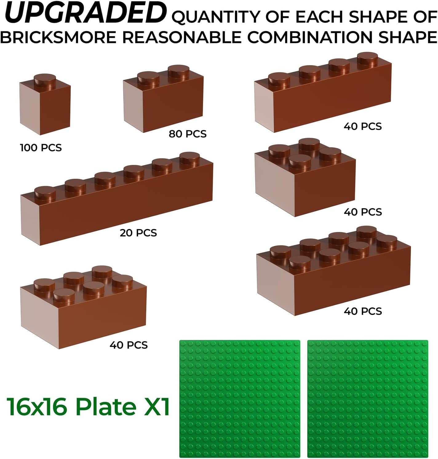 360 Piece White Classic Building Blocks Bulk, 7 Sizes Building Bricks Assortment Pack, Compatible with Lego Parts and Pieces (Brown) - Image 2