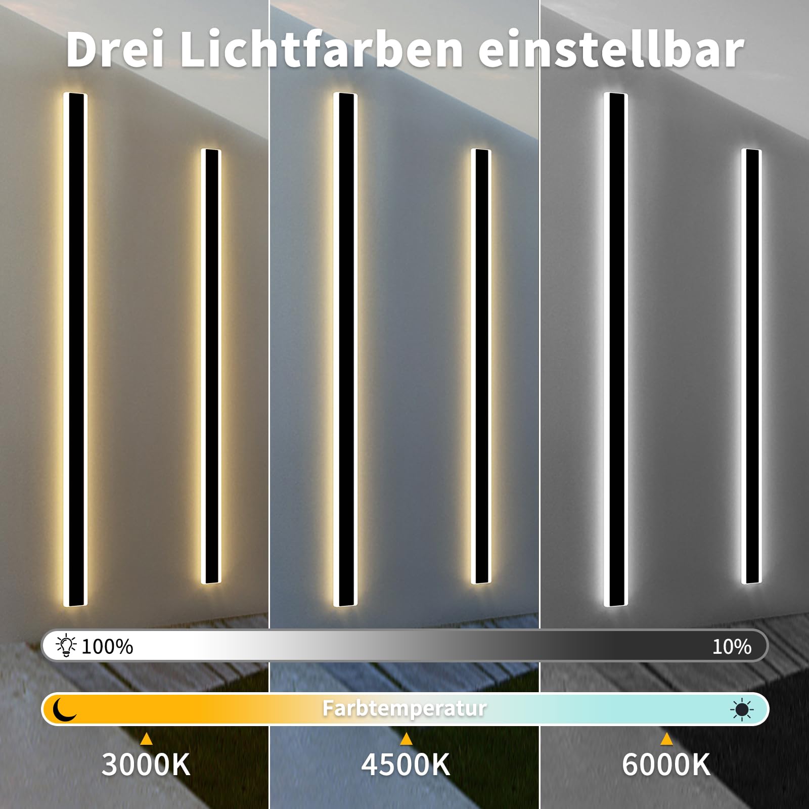 Mikeru 180CM Dimmbare Wandleuchten, Lange Außenwandleuchten Wandmontiertes 3000K/4500K/6000K IP65 Rechteckige Aussenleuchte mit Memory-Funktionen Lange Gartenleuchten für Veranda, Flur, Innenhof