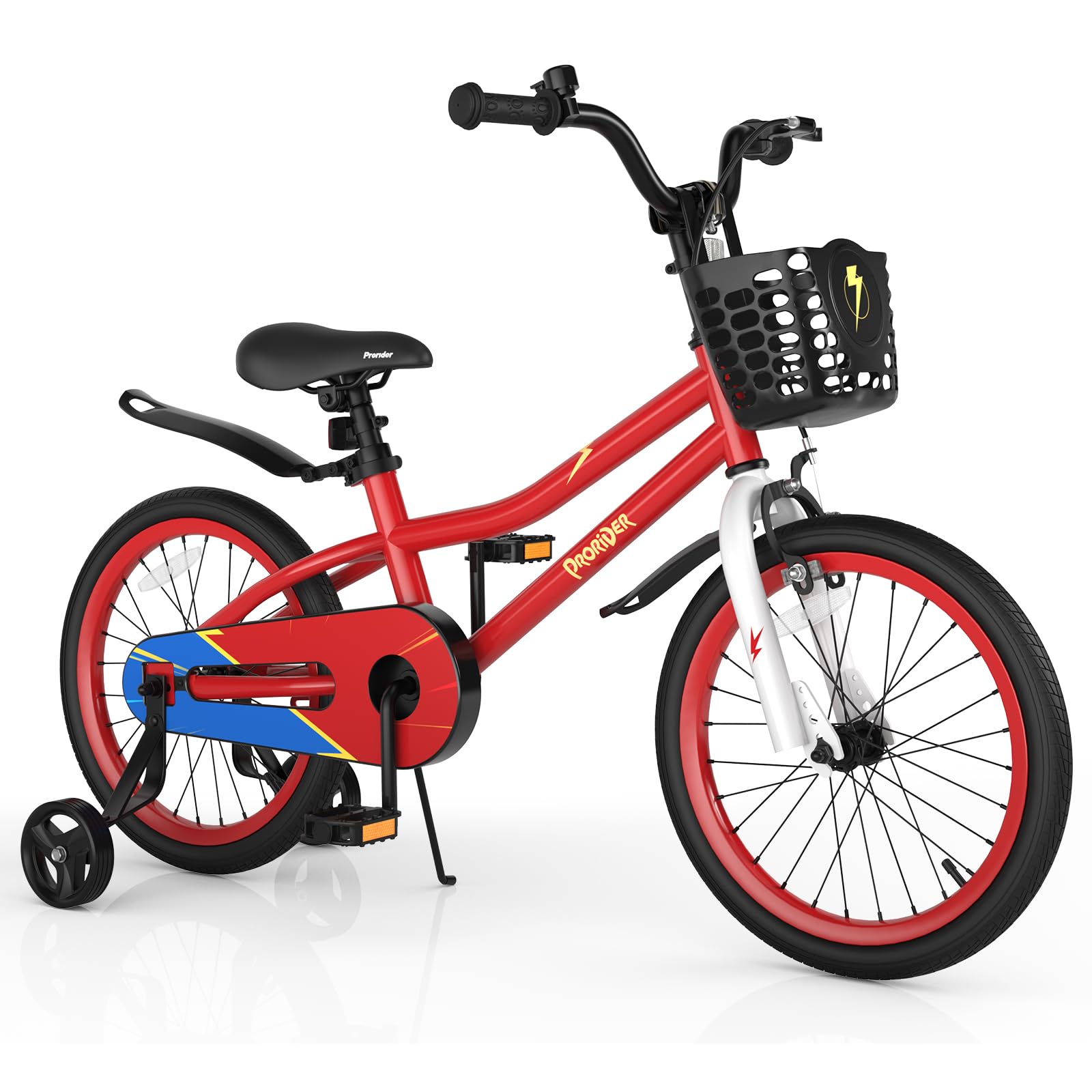 GYMAX 18” Kids Bike for 4-8 Years, Childrens Bicycle w/Removable Training Wheels, Basket & Dual Handbrake, Toddler Bike for Boys Girls