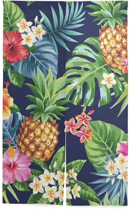 Amazon パイナップル 花柄 のれん おしゃれ 目隠し 暖簾 ロング 遮光 のれん 玄関 キッチン リビング 飲食店 出入り口 幅86cm X 丈143cm のれん オンライン通販