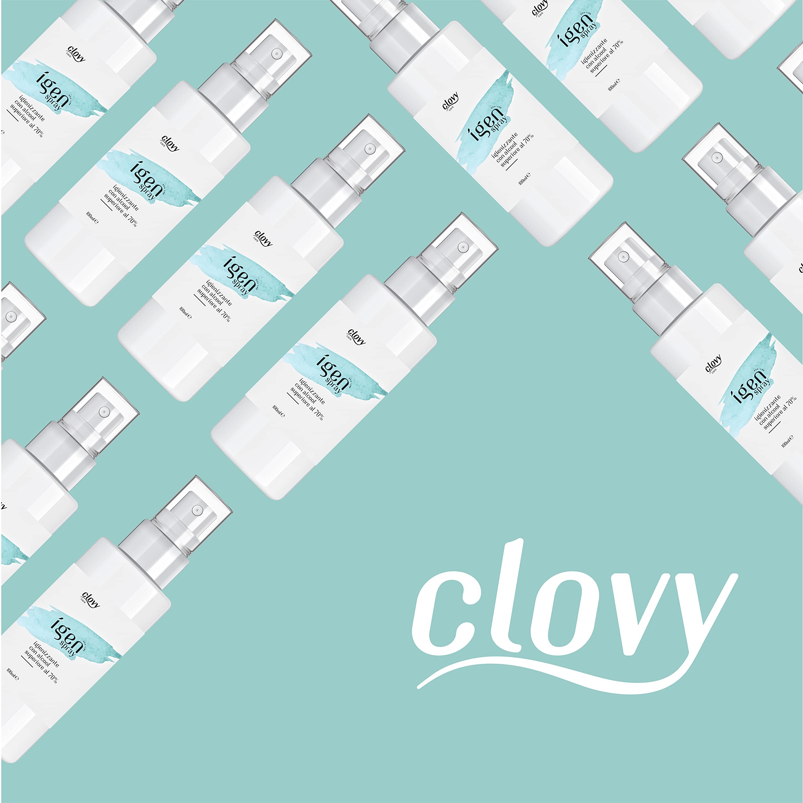 Clovy Care. Igienizzante spray tascabile 2in1 da 100 ml con alcool contenuto >70% per mani e superfici. Senza risciacquo. Rapida asciugatura. (100 ML, 6)