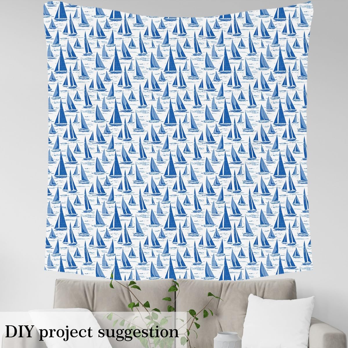 Loussiesd Sailboat, tessuto al metro, 184 x 150 cm, oceano voyage, tessuto decorativo patchwork, oceano nautico, marino, impermeabile, per sedie, mare, avventura, fai da te