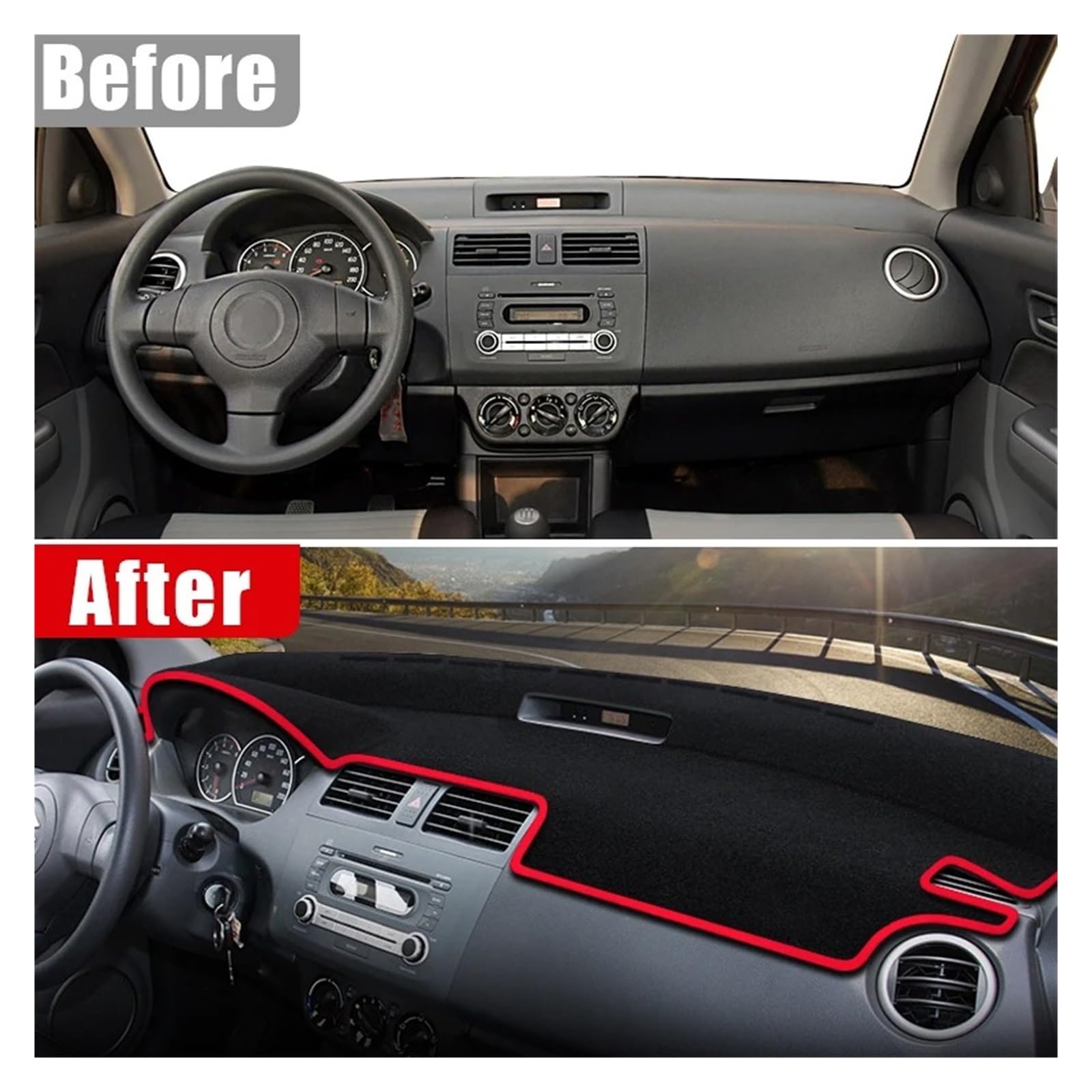 Protector Salpicadero Para Suzuki Para Swift Sport 2005-2010 Salpicadero De Coche Cubierta Tipo Parasol Alfombrilla Para Panel Instrumentos Alfombra Resistente | RHD Black Side