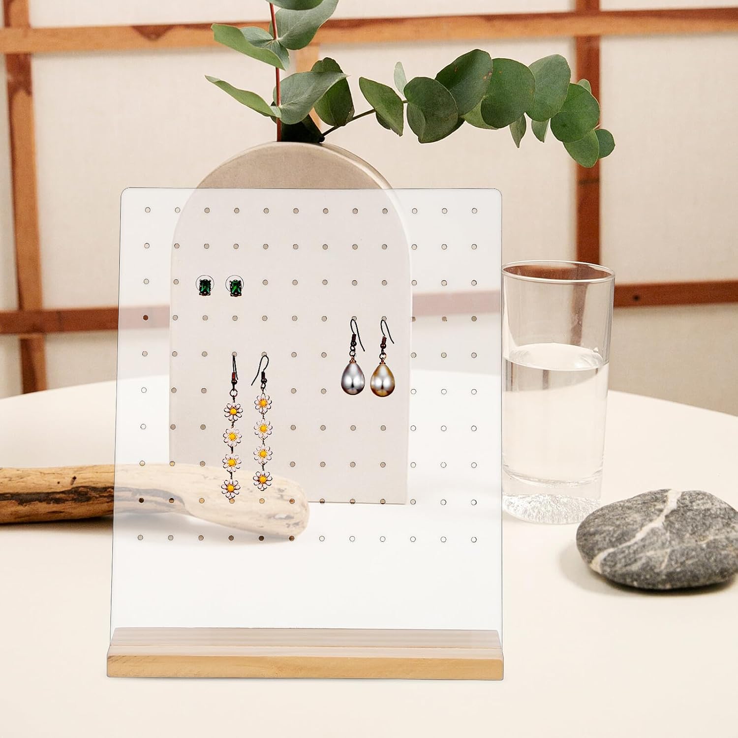 HANABASS 4pcs Earring Organizer with 120 Holes, Acrylic Earrings Holder with Removable Wood Base, Jewelry Storage Display Stand for Women’s Accessory Organization