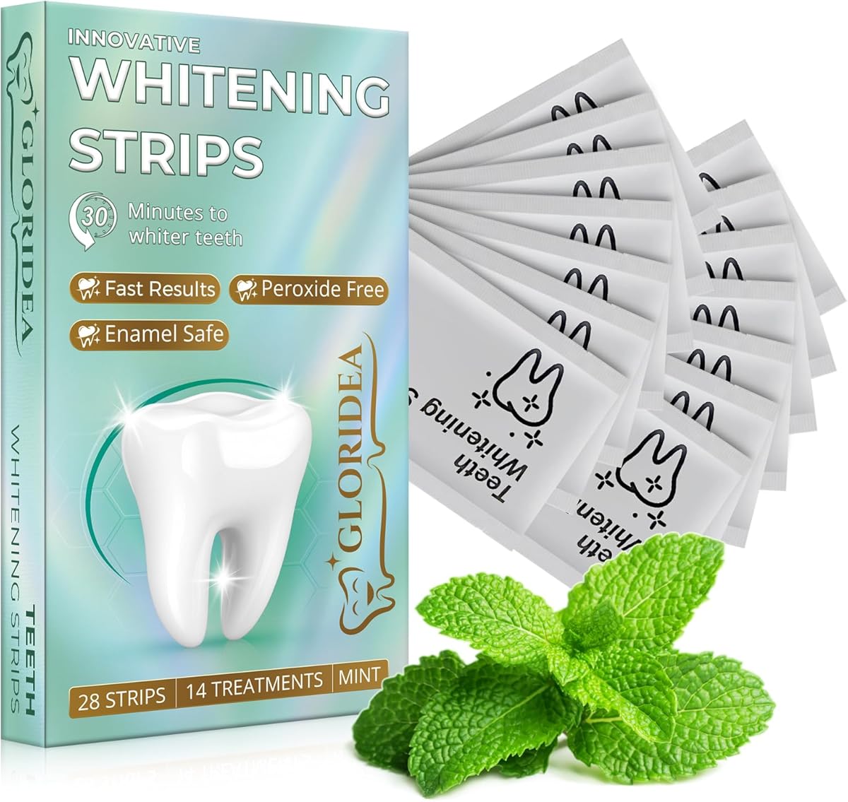 Professionelle Zahnaufhellungsstreifen 28 Stück – Peroxidfreie Zahnaufhellung für empfindliche Zähne, Whitening Strips für sanftes Aufhellen, einfache Verwendung zu Hause oder auf Reisen