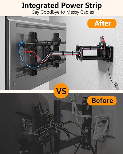 Miniatura 2 de FORGING MOUNT Soporte de pared para TV de movimiento completo con tomas de corriente para pantallas de 42 a 90 pulgadas, soporte de TV premontado,