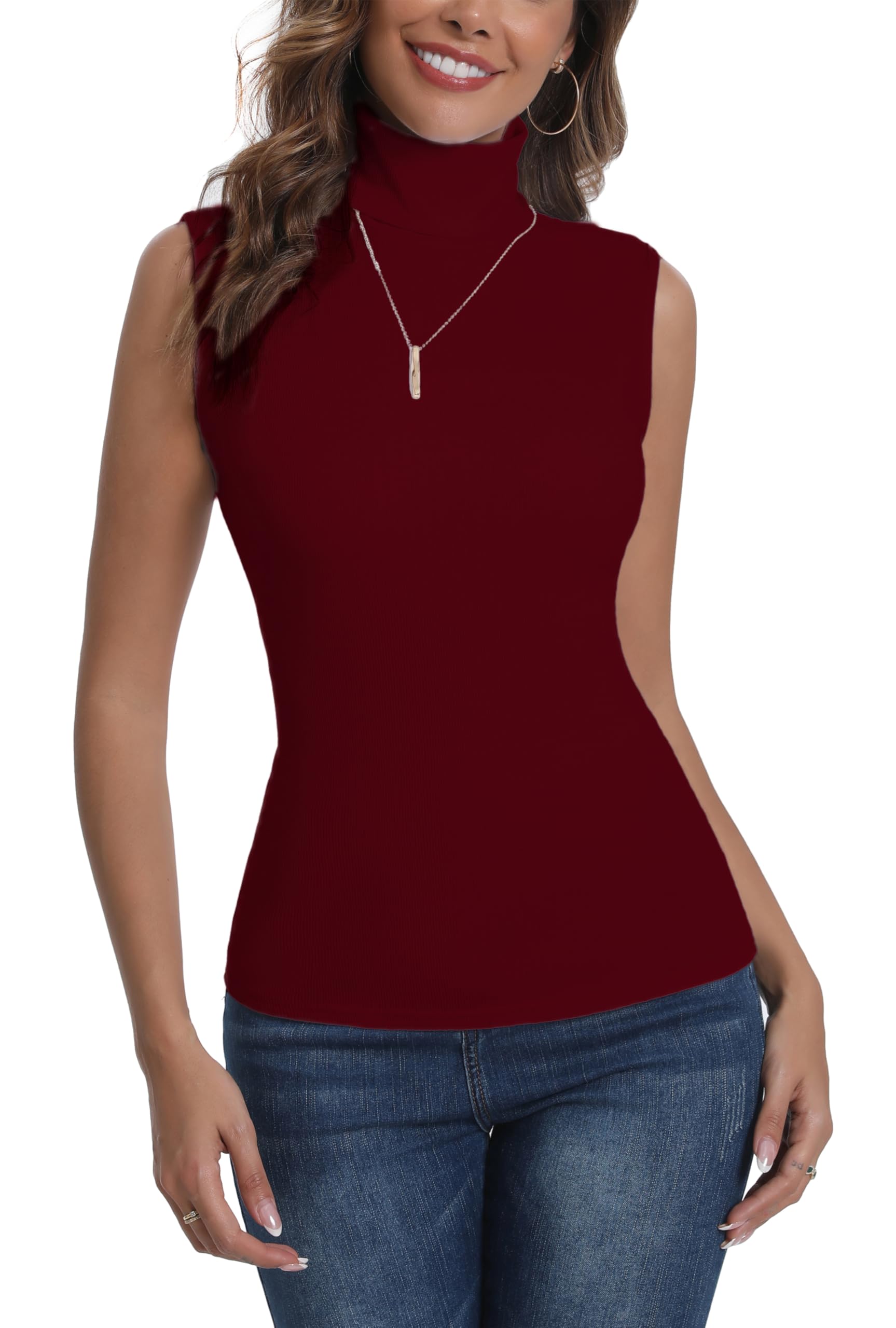 Damen Rolli Shirt Ohne Arm Elegant Rollkragenpullover Geripp