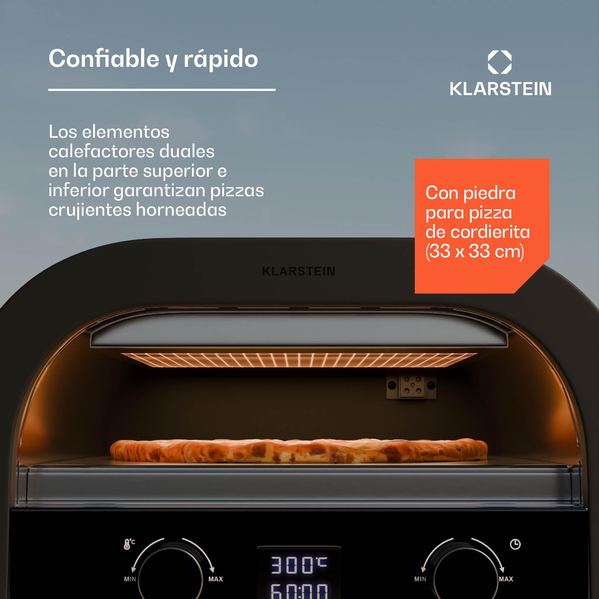 Klarstein FornoVetro Horno Para Pizzas 2200W - Doble Resistencia, Control Digital de Temperatura y Tiempo, Piedra Para Pizza, Tapa de Cristal, Hasta 450°C, Diseño Compacto Exterior