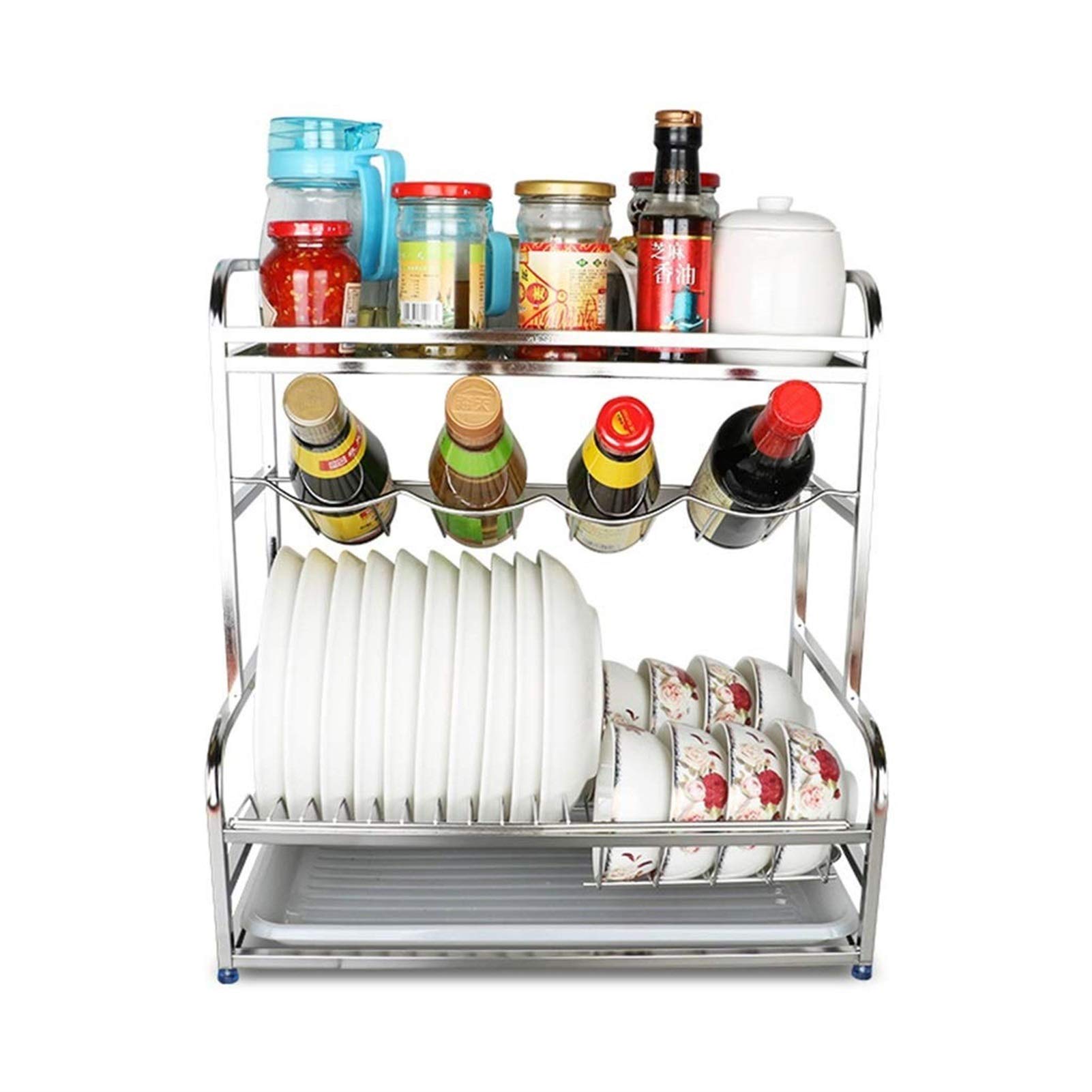 XYIANG Utensil Holders Housewares 2-Tier Dish Drainer,43 Cm - 304 Stainless Steel Drain Dish Rack Dish Rack Seasoning Rack Drain Rack
