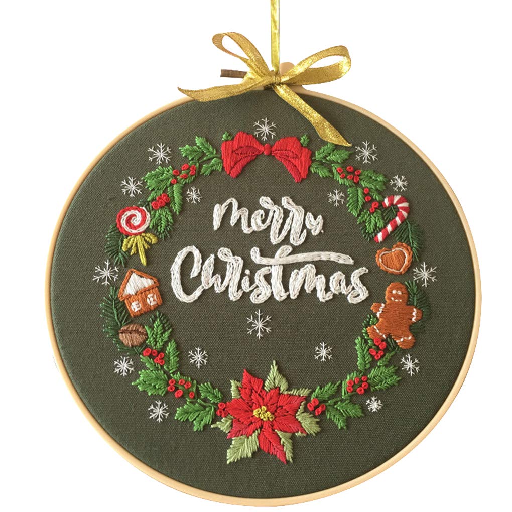 KBOLAE Christmas Embroidery Stitch Starter Kit DIY Handmade Xmas Pattern Cloth Embroidery Hoop, S336