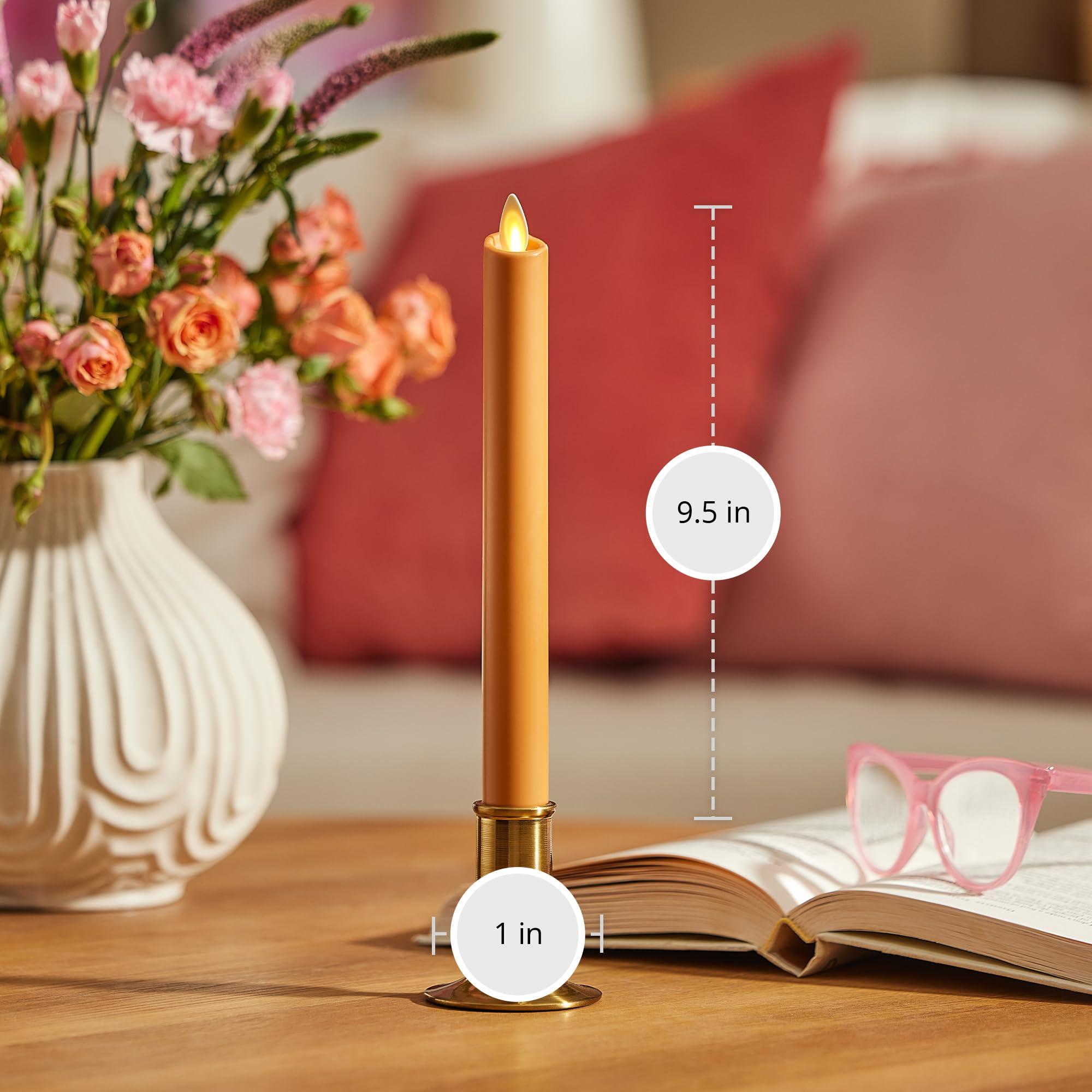 Luminara - Candela conica a batteria senza fiamma - Miele illuminato dal sole - Confezione da 1-1 x 9,5 - Fiamma tremolante LED - Realistico sicuro per bambini e animali domestici