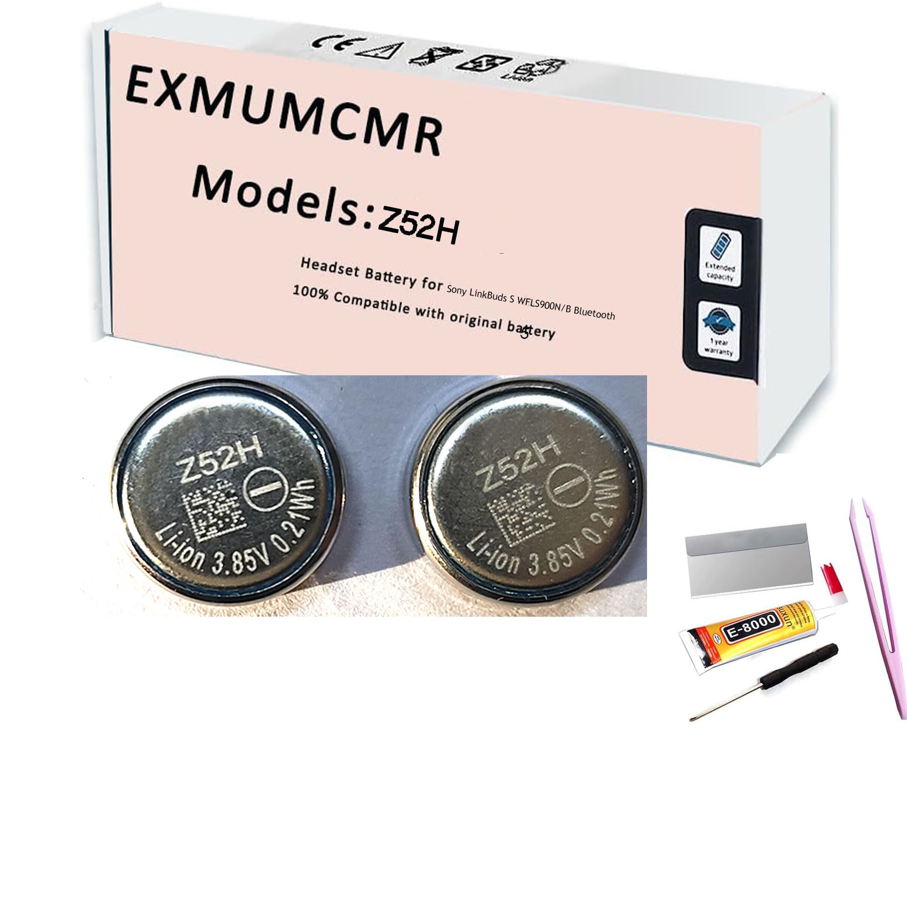 EXMUMCMR Z52H Battery,Compatible with Sony Headset Battery for LinkBuds S WFLS900N/B Bluetooth Earphone Battery 3.85V 55mAh(2PCS)+Tools