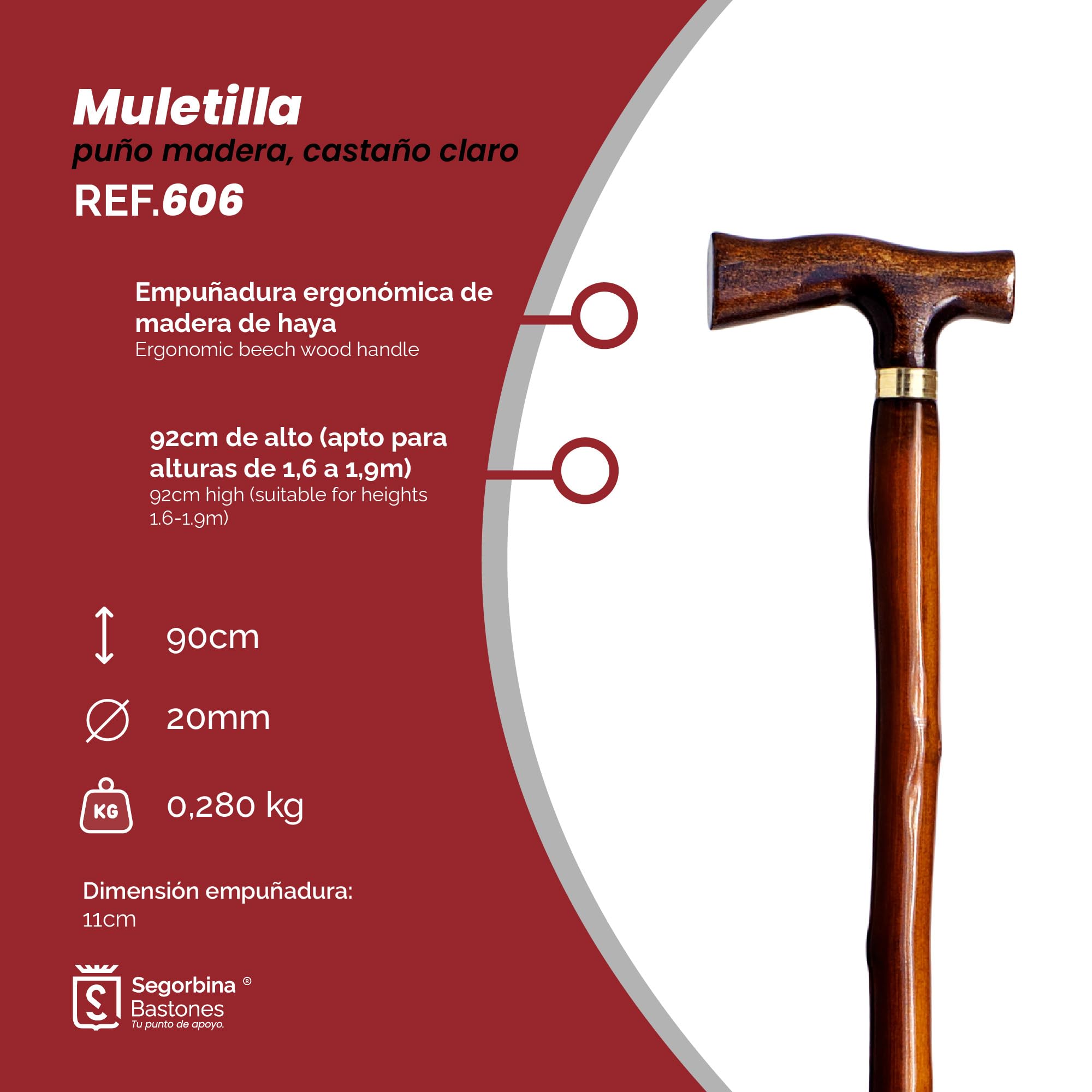 Bastón de apoyo con puño madera castaño color oscuro (606)