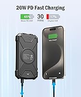 Vista 3 de Blavor - Paquete de batería externa solar, cargador inalámbrico Qi de 10,000 mAh, entrada y salida tipo C, linterna doble superbrillante, brújula