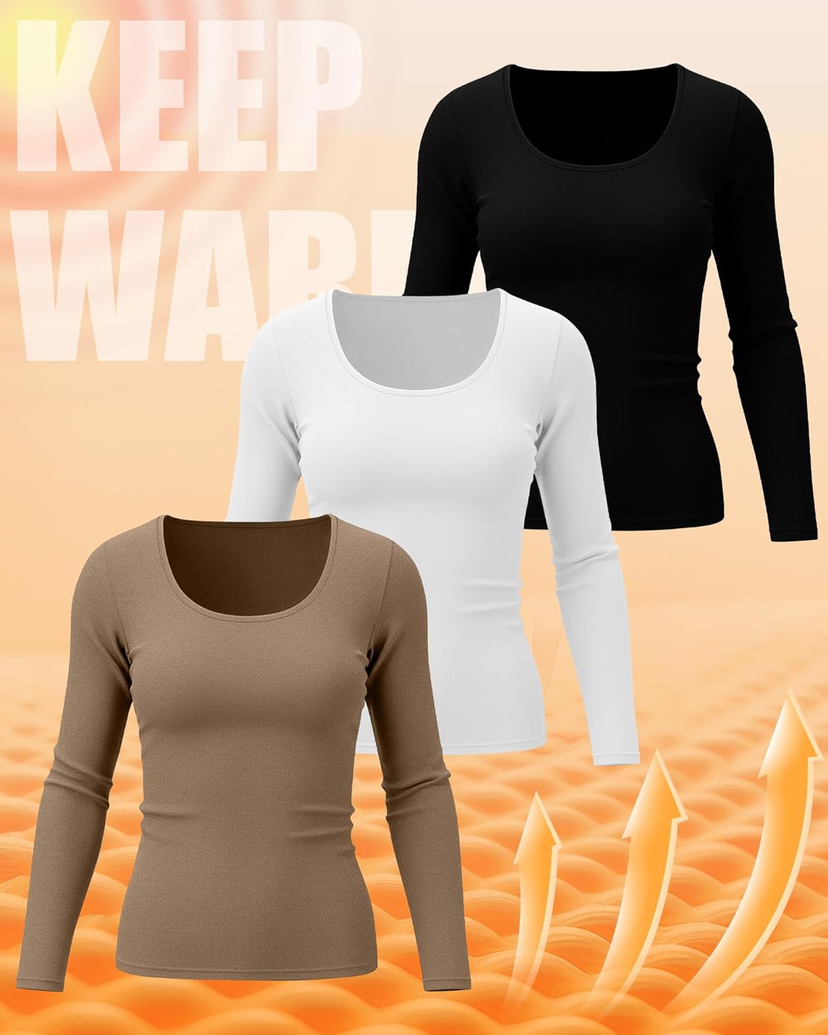 Ficerd 3 Pack Women's Plus Size Thermal Shirts Fleece Lined Scoop Neck Long Sleeve Tops Fitted Winter Base Layer Underwear - Image 2