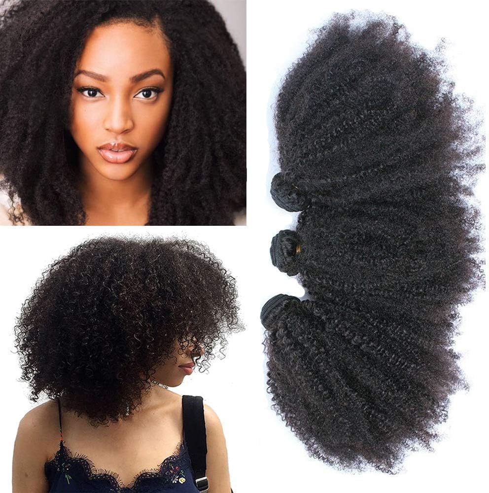 Mongolian Afro Kinky Curly Human Hair Bundles 10 10 10 Inch 4B 4C Afro Curly Weave Human Hair Bundles Virgin Hair Coily Afro Kinkys Bulk Kinky Curly Human Hair Bundles Natural Black Color Extension