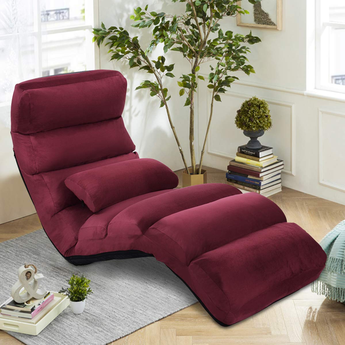 RELAX4LIFE Sedia Pieghevole da Pavimento con Schienale Regolabile, da Terra Imbottita, con Cuscino Morbido, Struttura Resistente, Ideale per Gioco e Lettura (ROSSO)