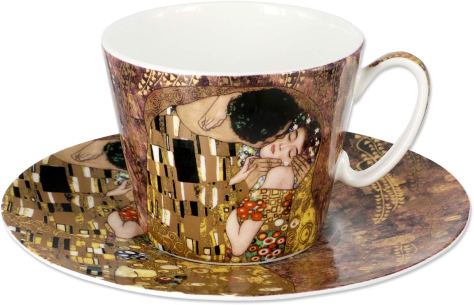 CARMANI - Porcelain Cup with Saucer Decorated with 'The Kiss' by Gustav Klimt