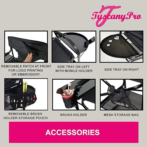 Miniatura 6 de TuscanyPro - Silla portátil de maquillaje y peluquería con carrito de almacenamiento, ideal para maquillaje, peluquero, salón con altura de asiento