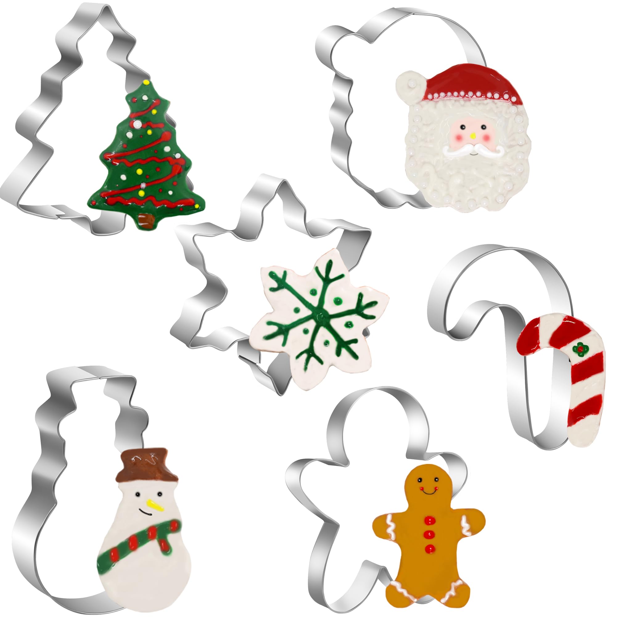 Morofme Lot De 6 Emporte-pièces De Noël Avec Tampons à Piston En Forme De Pain D'épices Pour Garçon Et Fille, Arbre De Noël, Bonhomme De Neige, Père Noël, Renne, En Plastique