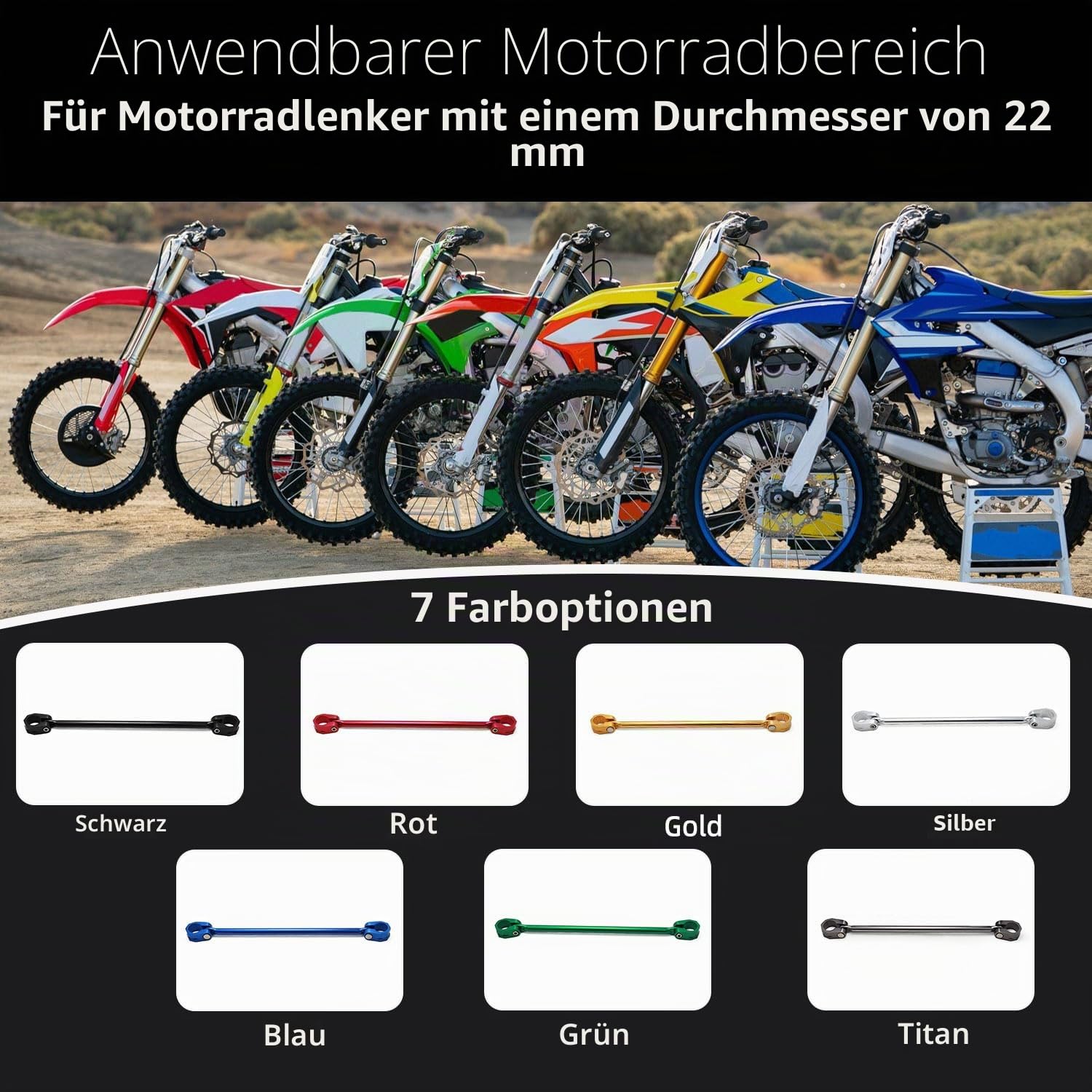 JFG RACING Lenkerstrebe für Motorrad - Verstellbare 300mm Querstrebe aus Aluminiumlegierung für 22mm Lenker - Schwarz