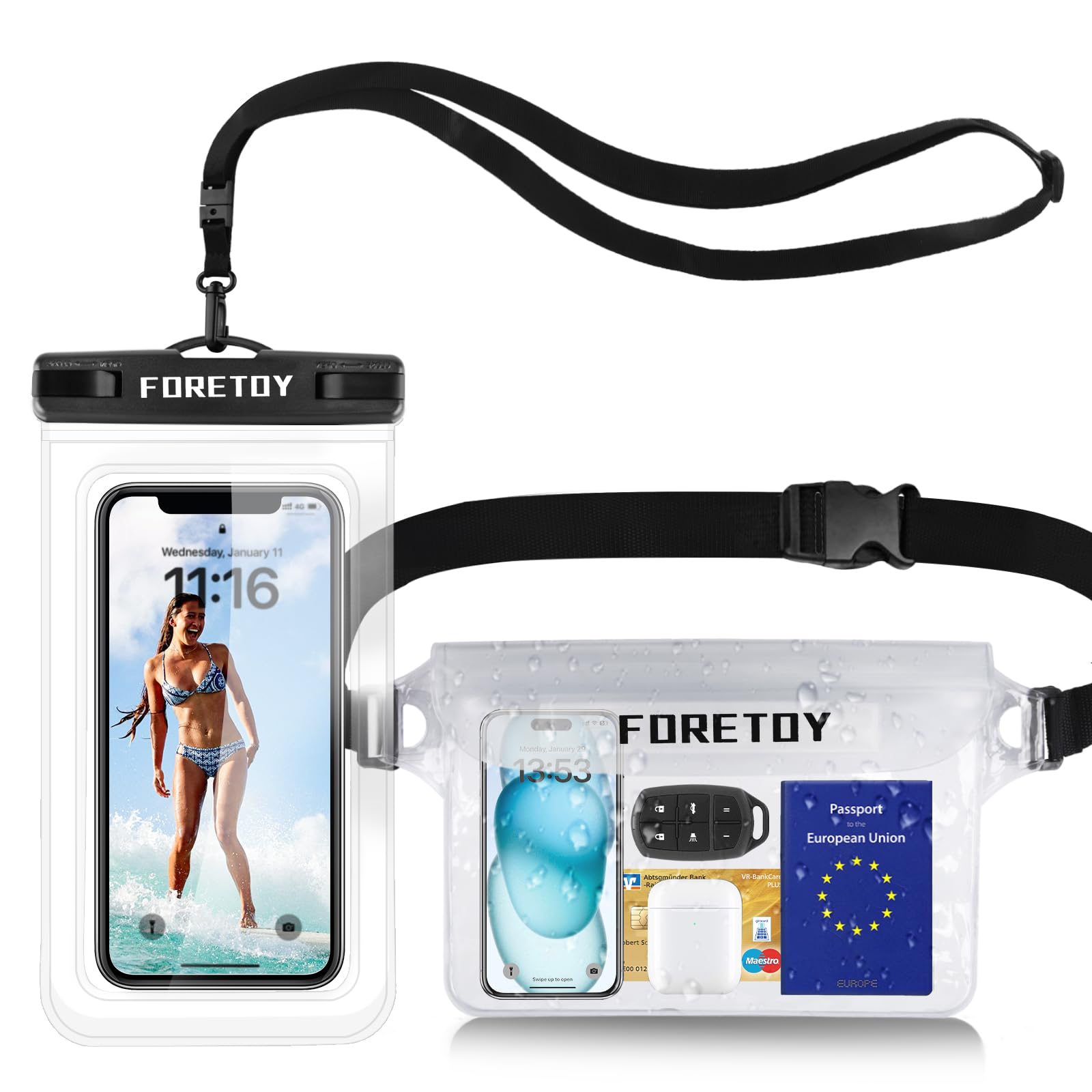 Borsa Impermeabile Mare, Custodia Impermeabile Smartphone, Sacca Stagna, Dry Bag, IP68 Marsupio Subacquea Impermeabile con Cintura Regolabile per Spiaggia Nuoto, Canottaggio, Pesca, Escursioni