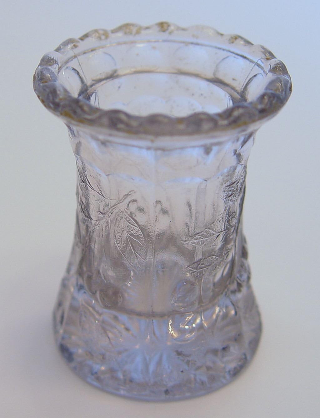 Vintage Estate Find Leaf Patttern Design Pressed Glass Toothpick Holder 2.5 Inches