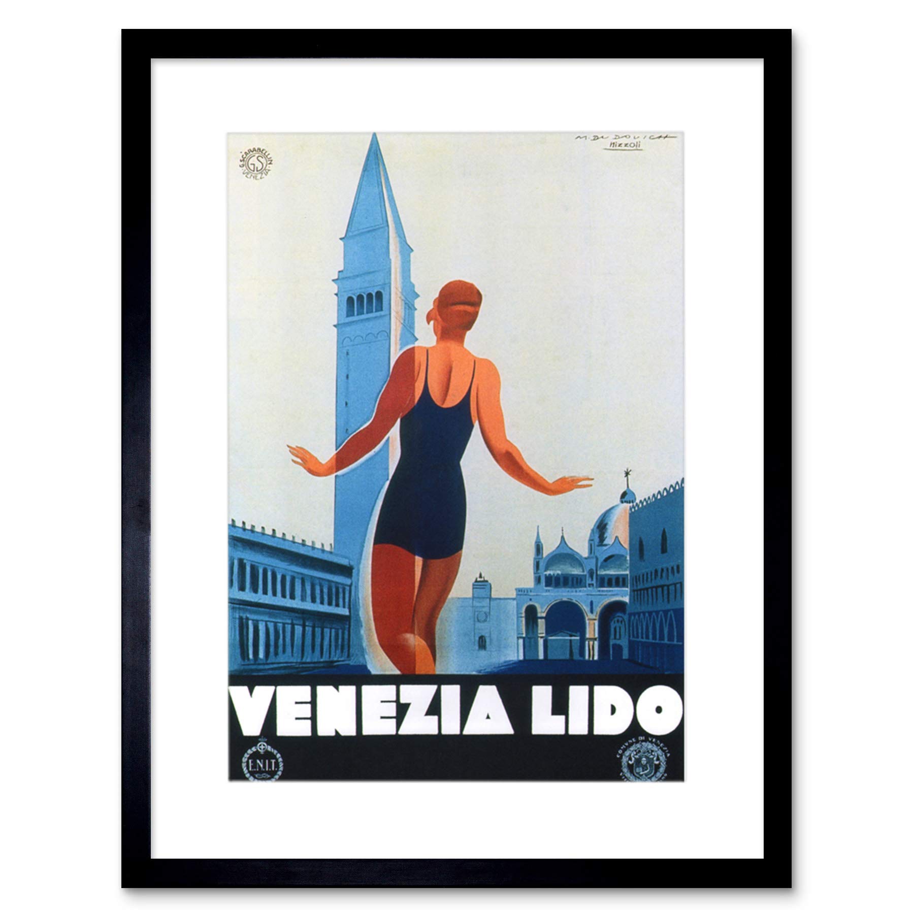 Wee Blue Coo TRAVEL VENICE LIDO PIAZZA SAN MARCO ITALY VINTAGE ADVERT FRAMED PRINT B12X1765