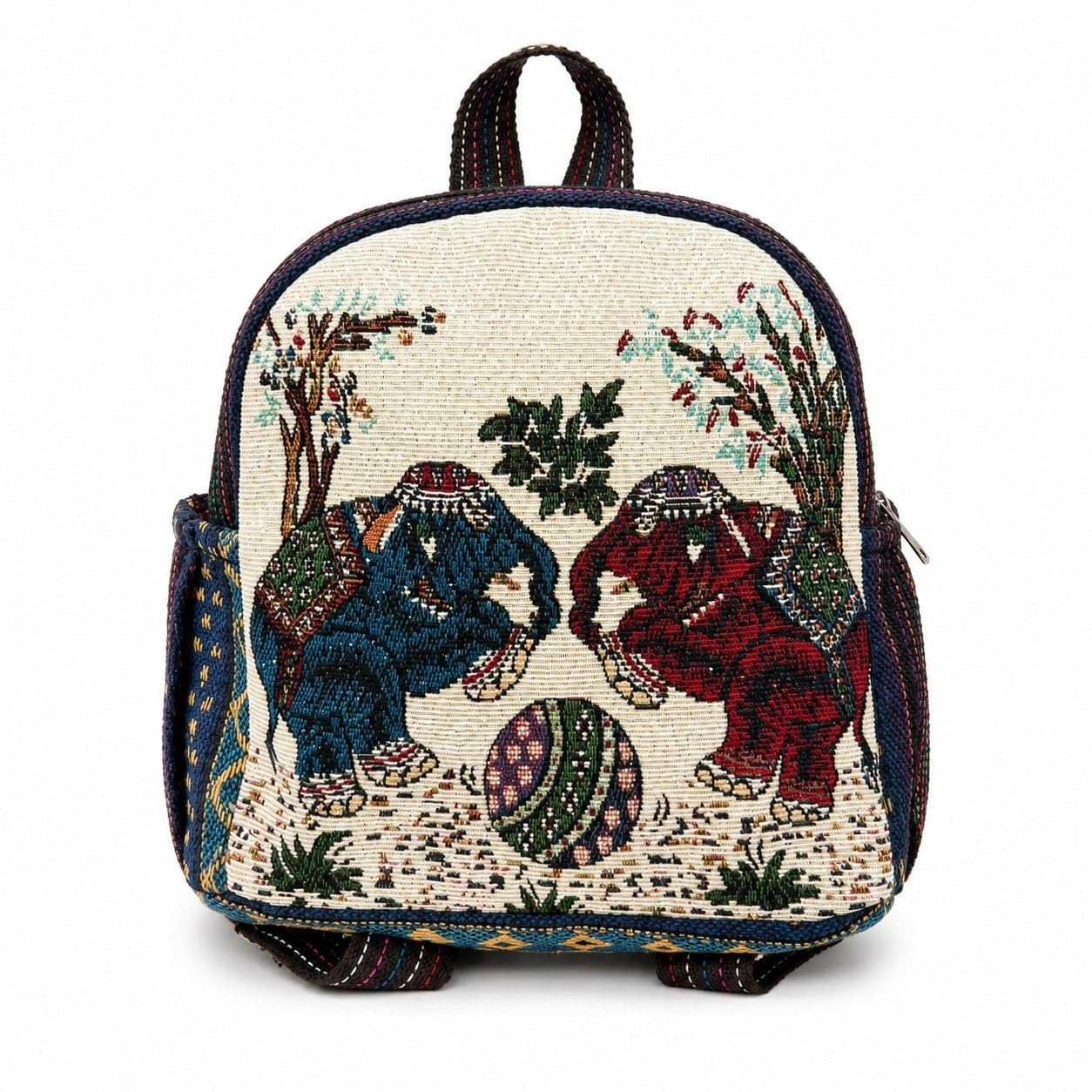 Traditional Elephant Woven Tapestry Backpack for Women & Girls Ethnic Boho Canvas Fabric School & Travel Shoulder Bag Handmade Style Multi-Pocket Casual Daypack Elephant Design (Pack of 1)-image-37