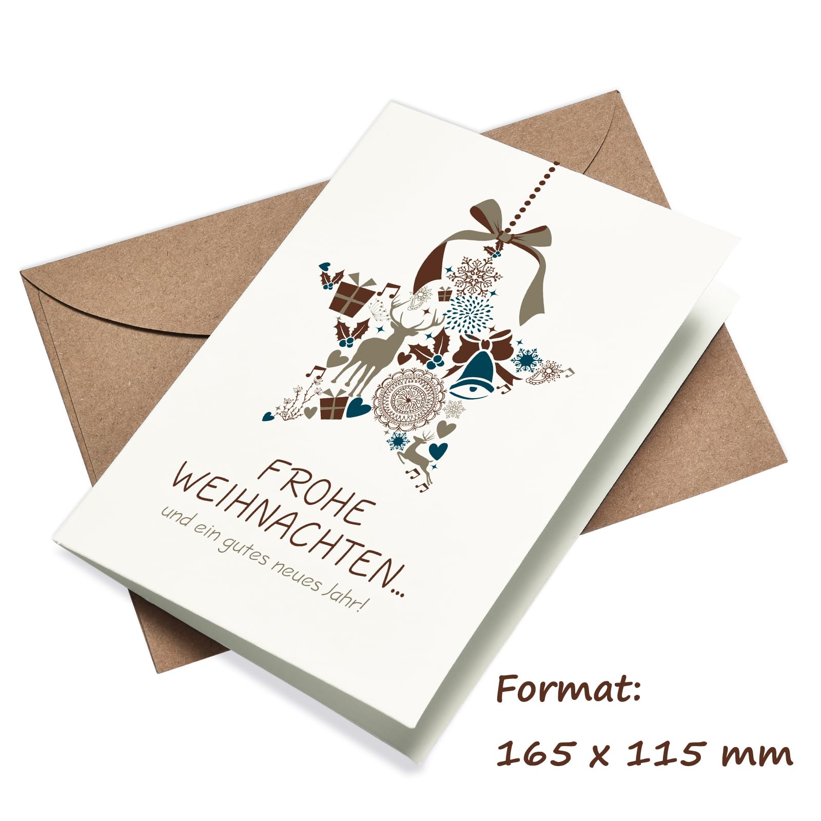 Set Di 20 Biglietti Di Natale Eleganti Con Buste In Carta Kraft – Formato A6, 300g/m², Design Semplici E Moderni