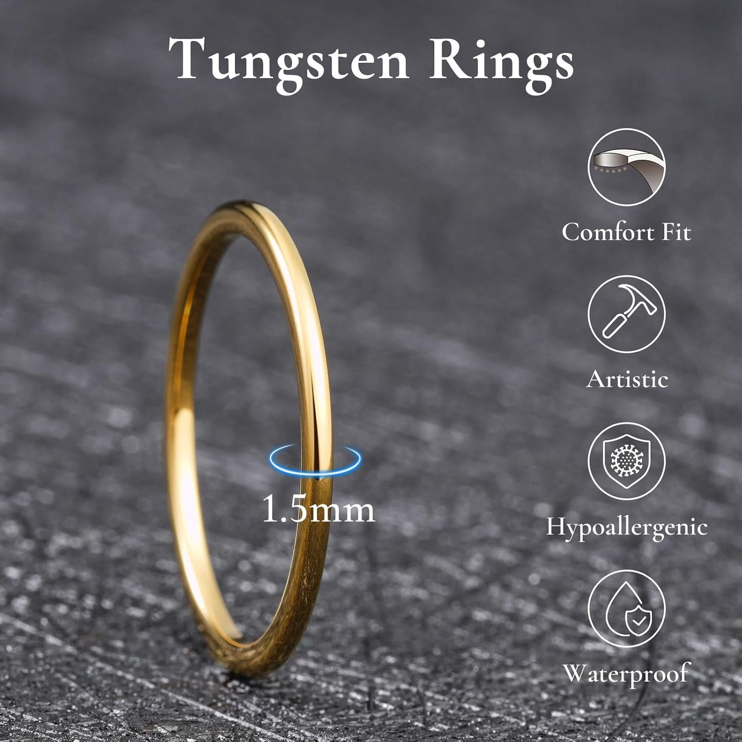 King Will Men's Women's 1.5mm 2mm 4mm 6mm 8mm Tungsten Carbide Ring 24k Gold Plated Rose Gold Plated Domed Polished Finish Wedding Band