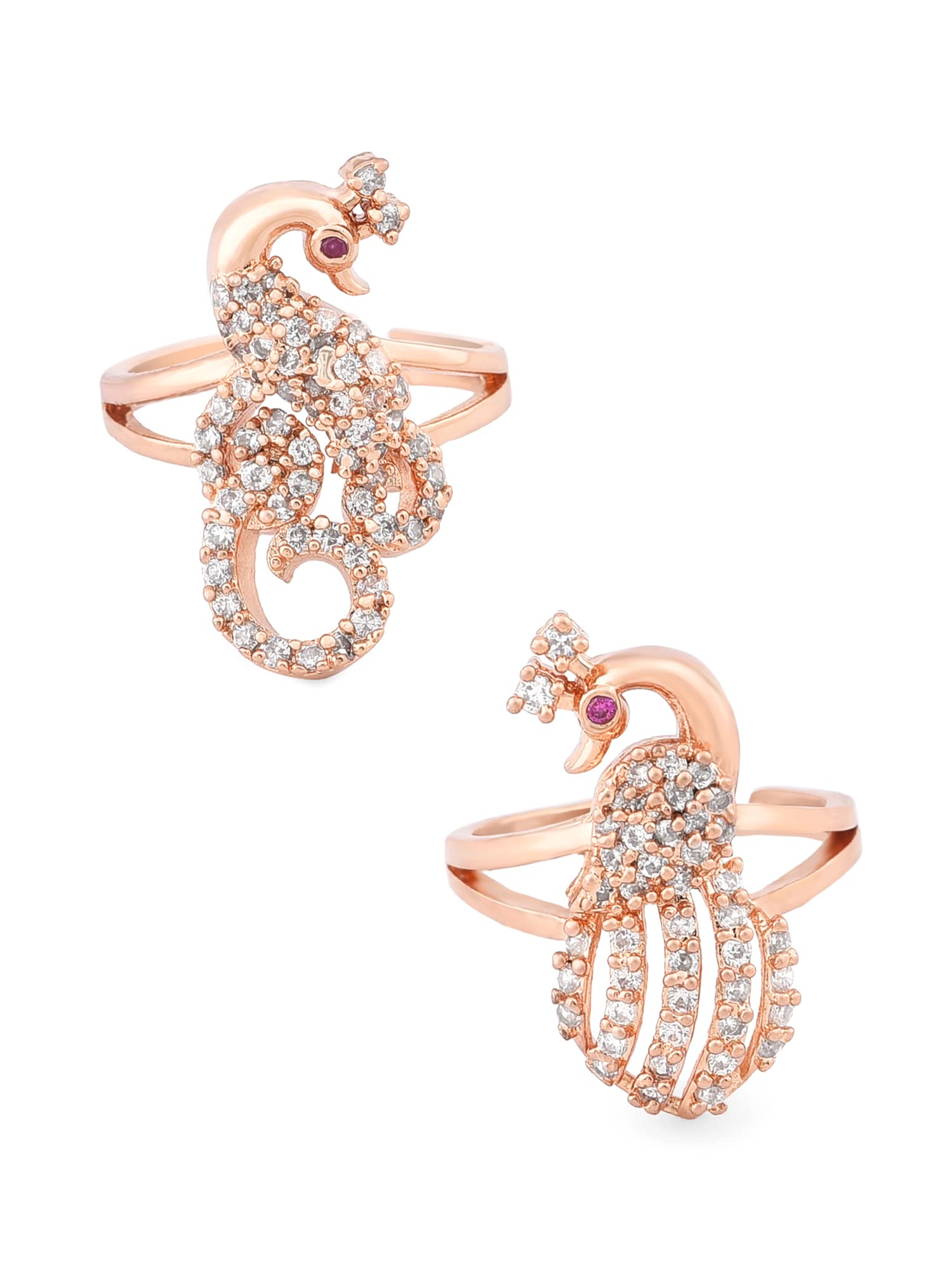 ZAVERI PEARLS Set of 2 Rose Gold Peacock Inspired Cubic Zirconia Adjustable Finger Rings For Women-ZPFK13370 (B09XHMM89S) Amazon Price History, Amazon Price Tracker