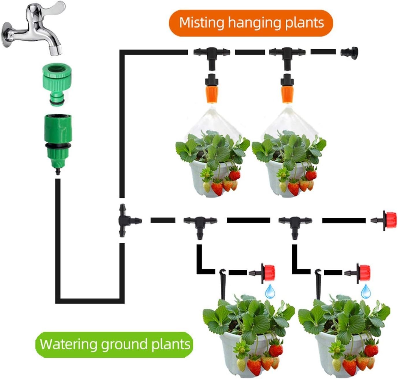Gardening Watering System Tools Micro Drip Irrigation System Garden Watering System 40M DIY Professional Kit Timer Filter Pressure regulator Adjustable Drippers