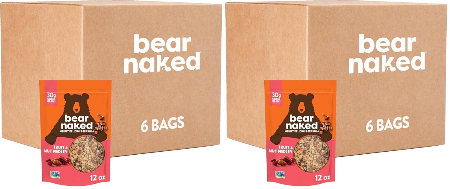 Bear Naked Granola Cereal, Whole Grain Granola, Breakfast Snacks, Fruit and Nut Medley, (Pack of 12)