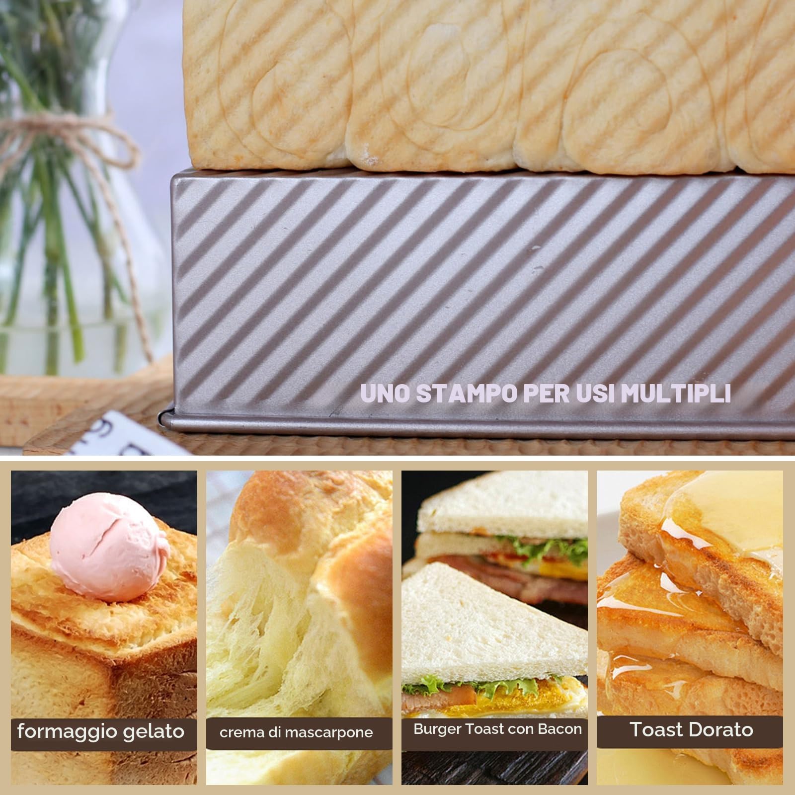 Blue Stampo per pane tostato con coperchio, 1000 g, rettangolare, per torte, 32 x 12 x 11 cm