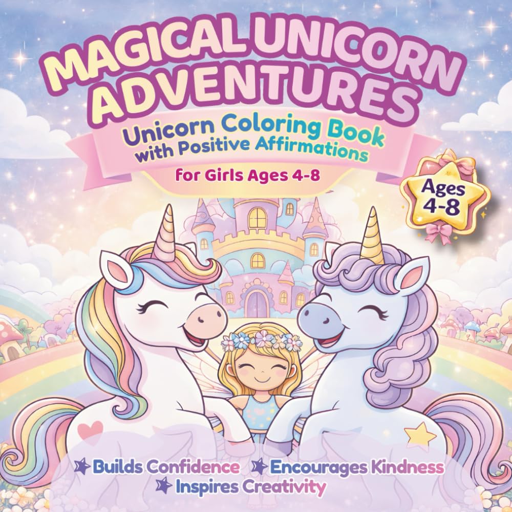 Magical Unicorn Adventures Coloring Book: 100 Single-Sided Pages of Cute Unicorns, Fairies, Castles & Butterflies + Positive Affirmations (Bold & Easy)