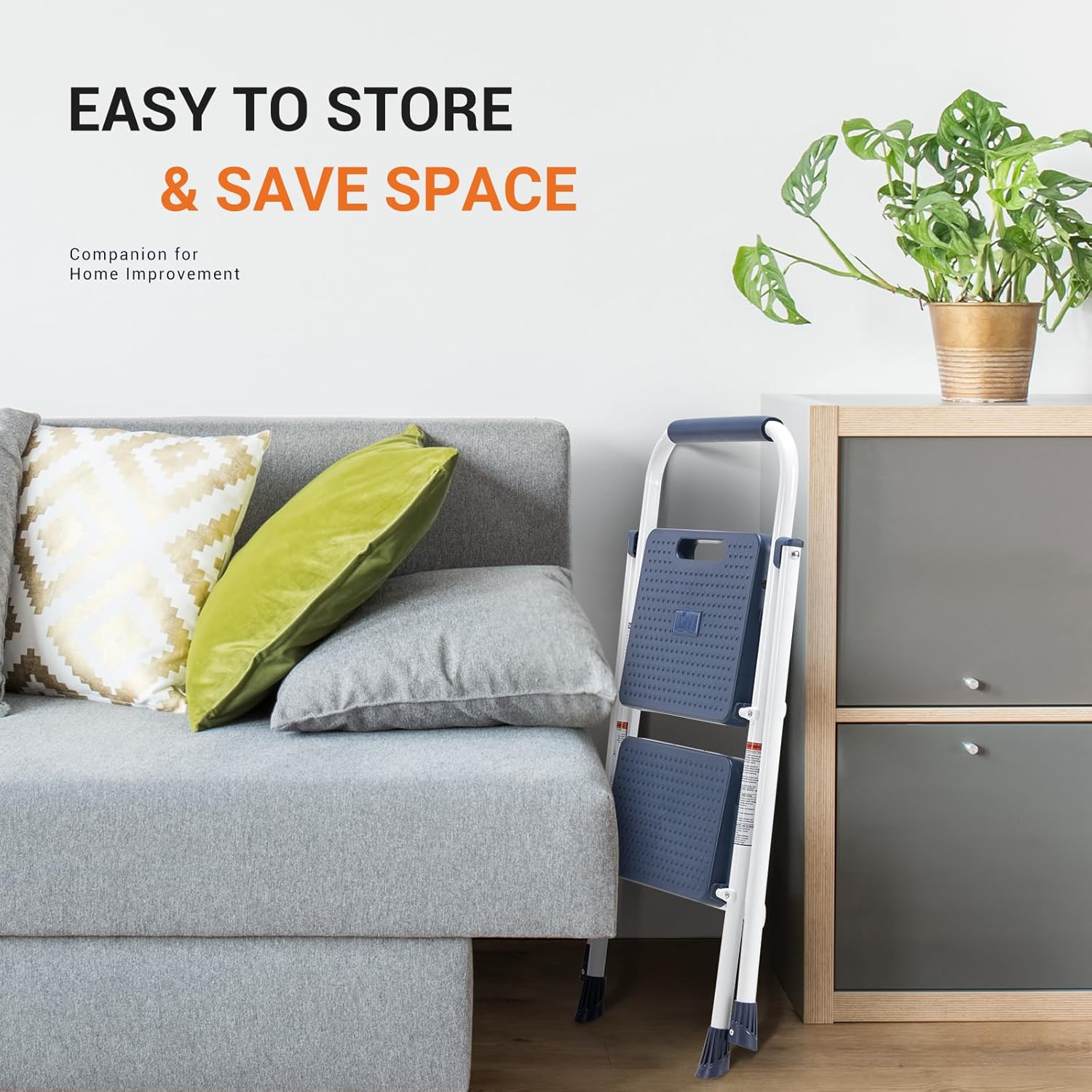 Sweetcrispy 2 Step Ladder, 800lbs Folding Step Stool with Wide Anti-Slip Pedal, Sturdy Ladder, Convenient Handrail, Lightweight, Portable Step Stool Blue