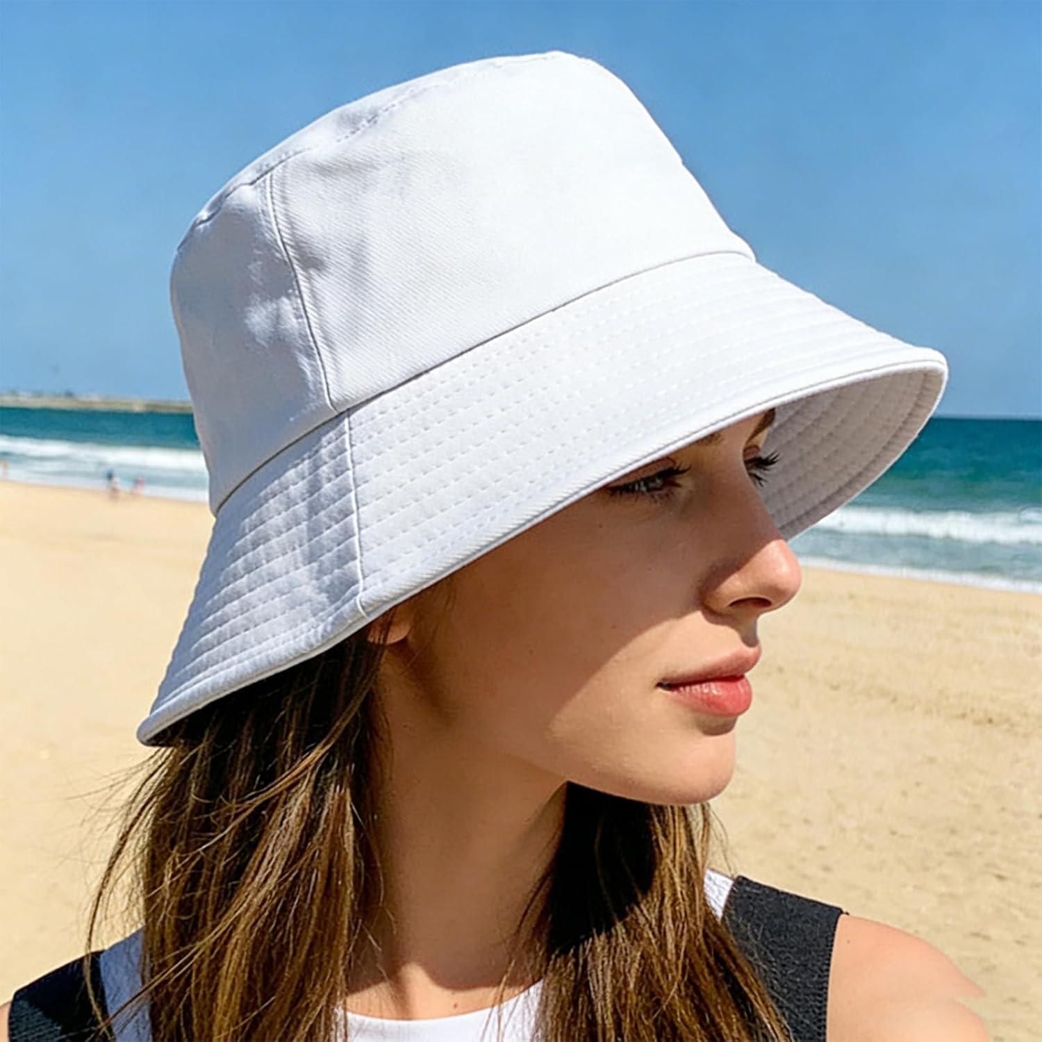 2 Packs Foldable Bucket Hat for Women Packable Black Bucket Sun Hats White Cotton Fishing Cap Hat Summer Sun Beach Gifts