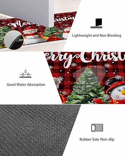 Miniatura 3 de Tapete de baño de muñeco de nieve a cuadros rojos para bañera, antideslizante, de secado rápido y absorbente, tierra de diatomeas para fregadero de
