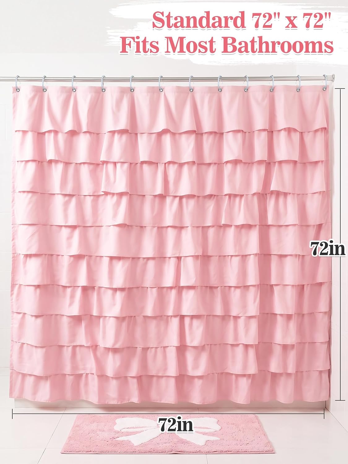 Pink Cute Ruffle Shower Curtain, 71x71in