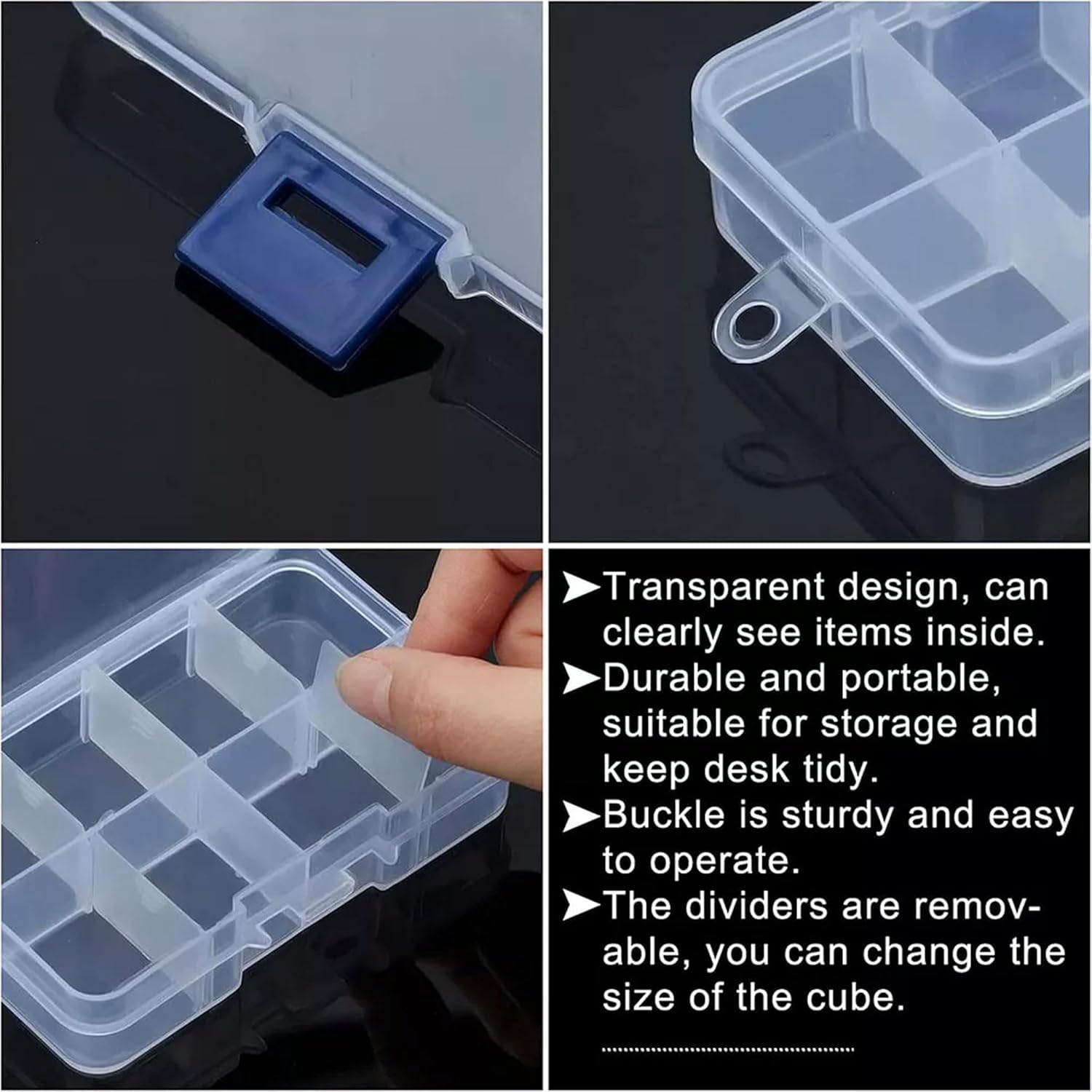 10Pack Plastic Organizer Boxes 8 Grids Bead Storage Adjustable Dividers 10.8x7cm