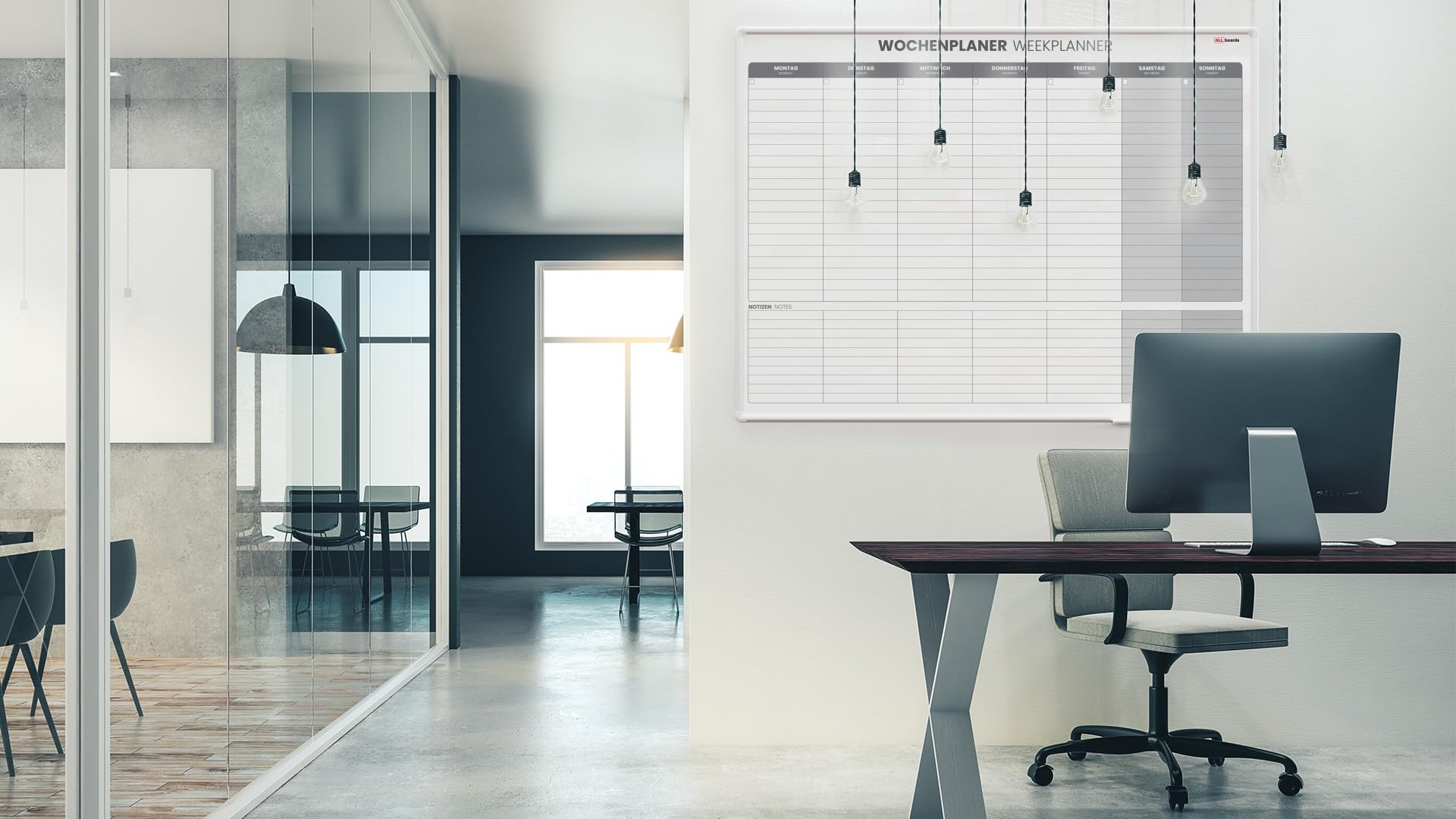 ALLboards Magnetischer Wochenplaner 120x90cm für Wochensplanungen, einfach zu beschreiben Wochenplaner Wandkalender Memoboard Magnettafel auf Deutsch
