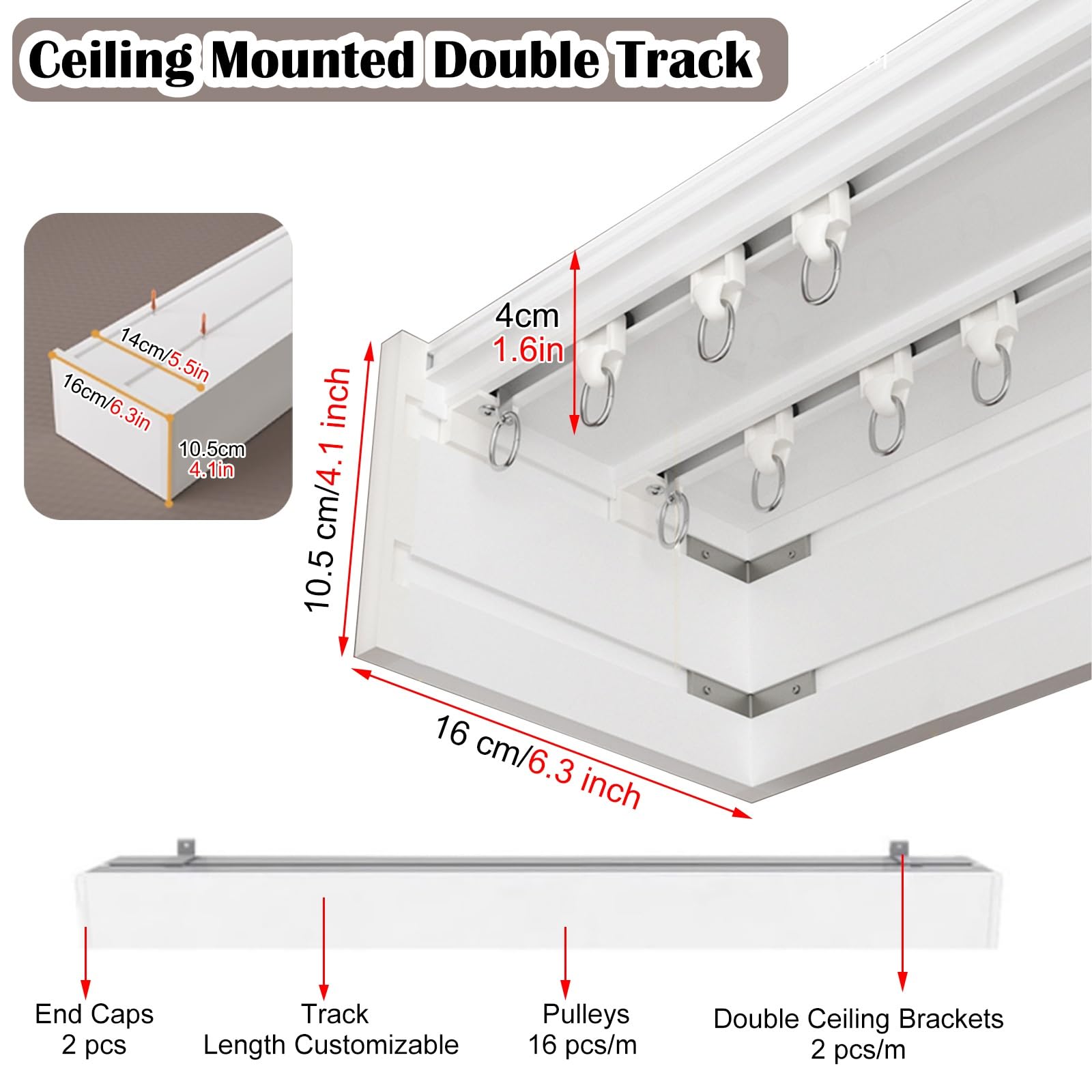 Binario Tenda Binario Per Tende In Metallo Doppio E Manto, 1M 2M 3M 4M 5M Binario Per Tende Da Soffitto Con Pannello/pannelli Decorativi Per Cornici Per Camera Da Letto, Ufficio, Soggiorno(10.3ft/3.15