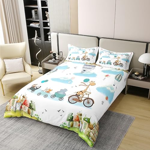 Miniatura 3 de Erosebridal Funda de edredón de avión, 100% algodón orgánico, juego de ropa de cama matrimonial para niños y niñas, funda de edredón de jirafa,