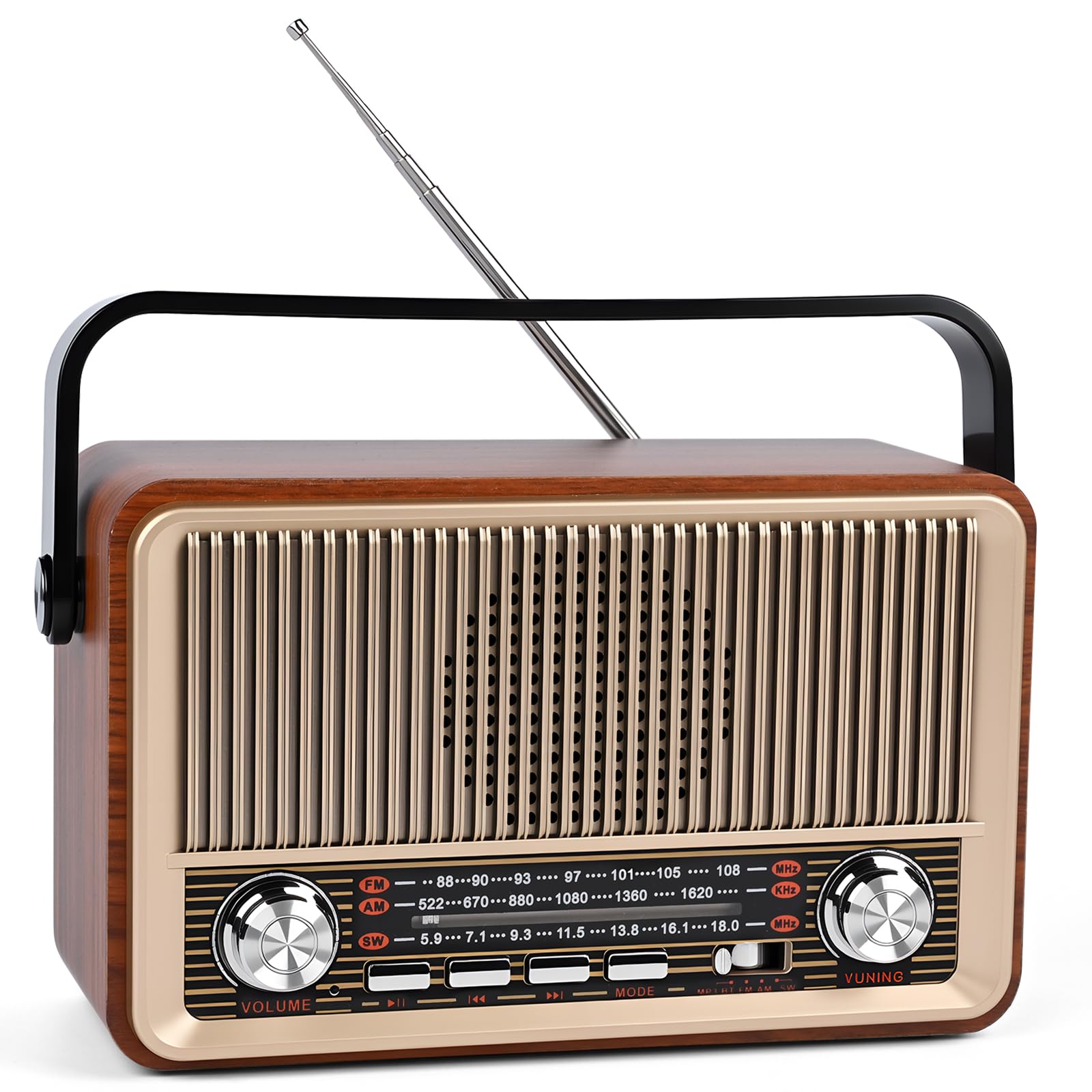 Radio Portatile FM/AM/SW Bluetooth 5.1 Vintage Retrò con Batteria Ricaricabile 1200 mAh