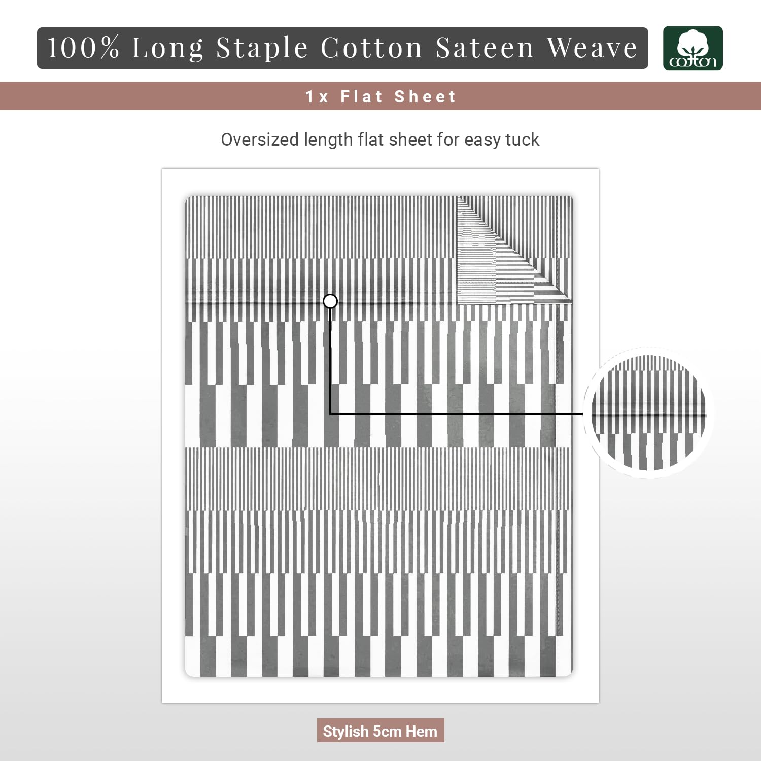 Pizuna Cotton Cascade Stripe Grey Print Flat Sheet Double 1 Pc - Image 3