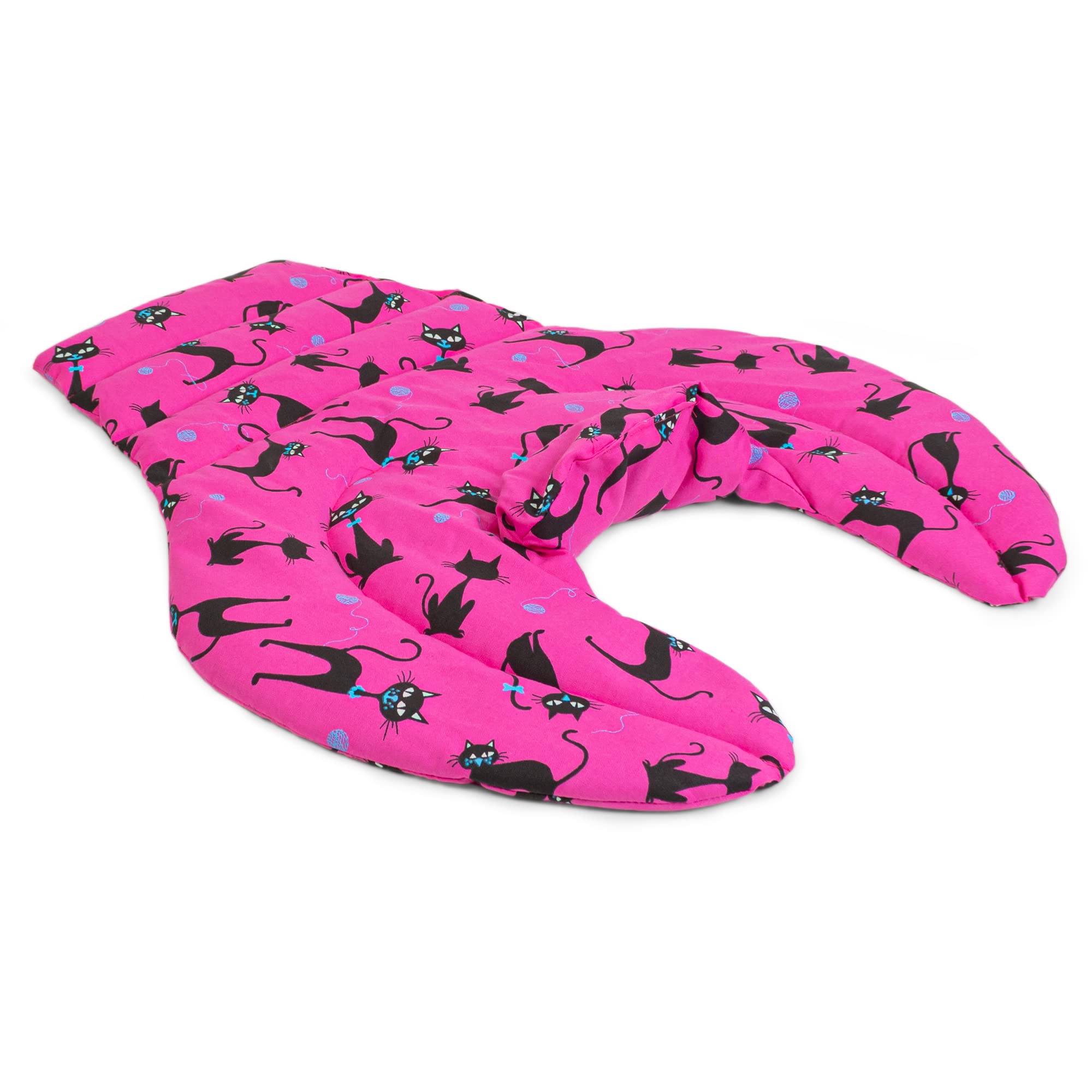 Coussin cervical HWS - Tour de cou pour vertèbres cerivicales avec col montant et partie dorsale - chat noir - fuchsia - Bouillotte sèche pour four et micro-ondes - Grains de blé